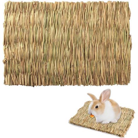 Tapis d'herbe pour Les Lapins, Tapis d'herbe pour Petit Animal, Hamster Tapis d'herbe, Tapis d'herbe Tissé Naturel Bunny Chew Toys Tapis de Lit Tissé, pour Hamster, Lapins, Cochon d'Inde, Chin (1/5)