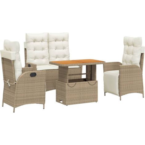 Ensemble à manger de jardin coussins 4 pcs beige résine tressée (1/5)