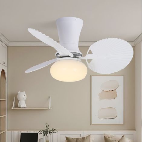 70cm LED Ceiling Fan with Remote Control, 3 Cattail Leaf Blades, for Living Room, Bedroom, Dining Room, Kitchen, Bathroom, White, M610 (1/3)