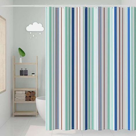 Duschvorhang – wasserdicht und schimmelresistent – Polyester – mit Haken, maschinenwaschbar – 180 x 180 cm – bunte Streifen (1/4)
