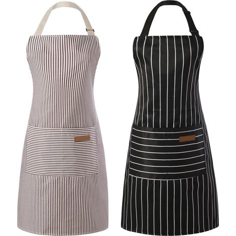 Set de 2 tabliers de cuisine en coton – Professionnels – 2 grandes poches – Bande de cou réglable – BBQ et bricolage (1/5)