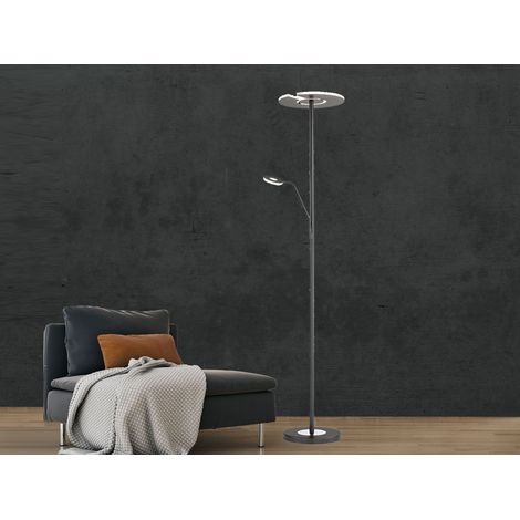 LED Deckenfluter DENT Schwarz mit Leselampe dimmbar, Höhe 180cm (1/5)