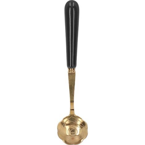 Cuillère à Thé en Forme de Fleur en Acier Inoxydable, Cuillère à Dessert pour Glace et Boissons, Manche Noir (1/5)