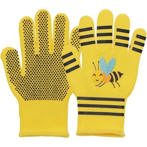 Filiyano-Gants de jardinage - ESSCHERT DESIGN - Abeille - Enfants 3-6 ans - Paumes antidérapantes en PVC - Poignets élastiques Jaune (1/3)