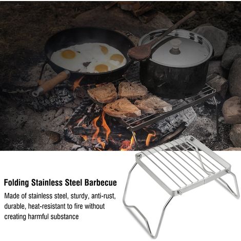 Grille à charbon de bois pliable et portable en acier inoxydable pour barbecue et pique-nique (1/5)