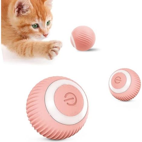 Set di 2 giocattoli intelligenti per gatti, palla elettrica automatica ricaricabile, movimento irregolare a 360°, palla rotante automatica, per gatti adulti da interno (rosa) (1/4)