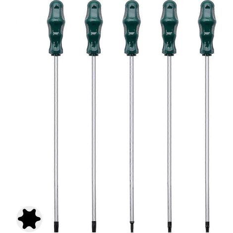 Jeu de 5 tournevis Torx extra longs, 30 cm (12 pouces), magnétiques, T15 à T30 (T15, T20, T25, T27, T30), tournevis Torx magnétiques en forme d'étoile (1/5)