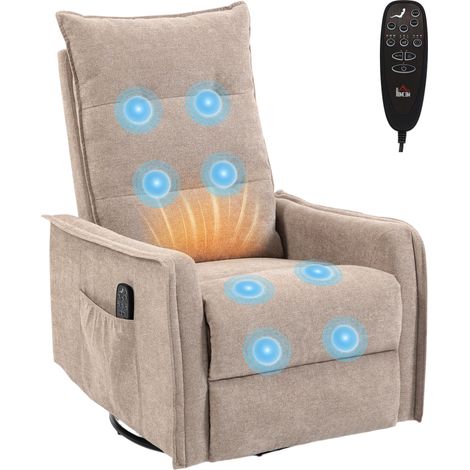 HOMCOM Massage Recliner Armchair, Swivel Rocking Recliner Chair, Brown
