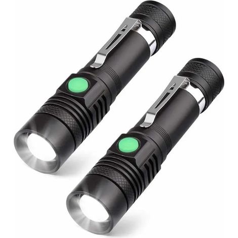Lot de 2 lampes torches LED rechargeables 600 lumens tanches 4 modes dclairage Odipie (1/4)