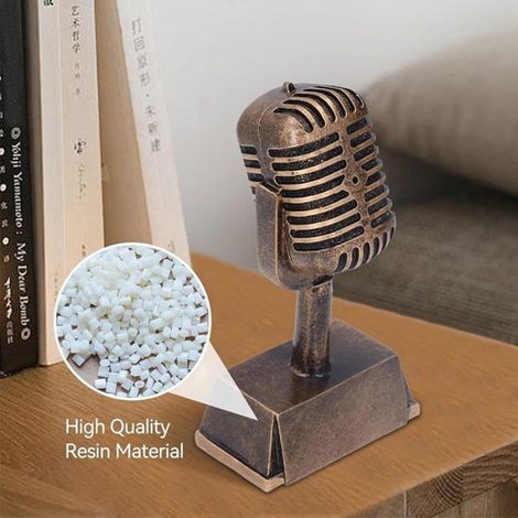 Trophée Microphone - Décoration Rétro Intérieure - Ornement de Microphone en Résine - Hauteur 16,5 cm - 1 Pièce (1/5)