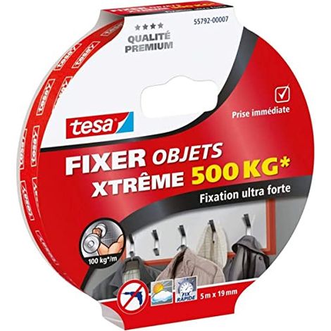 Tesa – Adhésif double face transparent ultra fort 5 m x 19 mm – Supporte jusqu'à 10 kg par 10 cm – Pour bois et plastique – Usage intérieur et extérieur