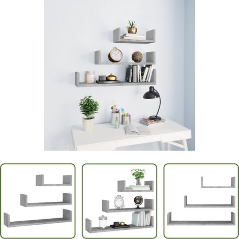 Holzregal - Wandregal 3 Stk. Betongrau Holzwerkstoff (1/5)