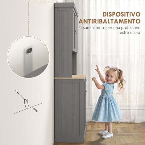 Armoire mobile Stile Country, étagères réglables, tiroir et placards intégrés, bois gris, 101x39x180 cm. (1/5)
