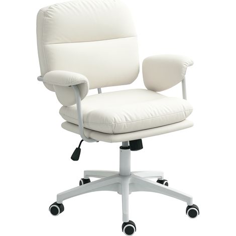 Chaise de bureau pivotante blanche en cuir synthétique avec repose-pieds, réglable en hauteur, inclinable, jusqu'à 120 kg (1/5)