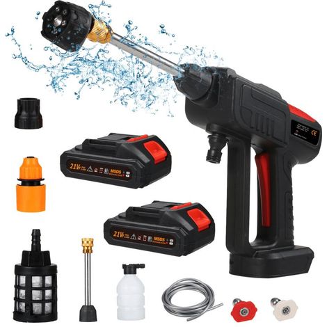 21V Max 60Bar Nettoyeur Haute Pression sur Batterie, Laveuse à Pression sans Fil Portable avec 2 Batterie,avec Kit d'accessoires,pour Un Nettoyage de terrasse, Jardin, Voiture