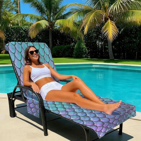 Housse de chaise de plage microfibre avec poche – Serviette de bain de soleil légère, séchage express, motif océan 3D, pour piscine jardin et plage(Style9-75x210cm) (1/4)