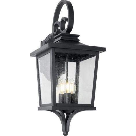 Litecraft Viktor Wall Lantern Seeded Glass Large IP23 Outdoor 3 Light - Black (1/5)