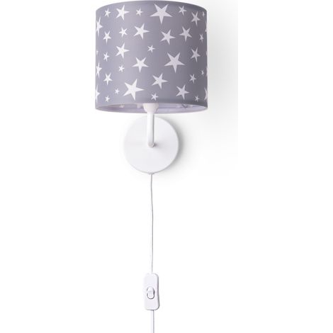 Paco Home Lampe À Poser Chambre Enfant Abat-Jour Tissu Rond Applique Lune Étoiles E14 Lampe murale - Blanc, Design 6 (Ø18 cm) (1/4)