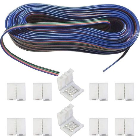 20m Câble de Rallonge à 4 Broches pour Ruban à LED RGB SMD 5050 3528 2835 Câble d'extension de Bande LED Connector Extension Cable avec 10 connecteurs pour 10mm de large RGB 5050 LED Strip (1/5)