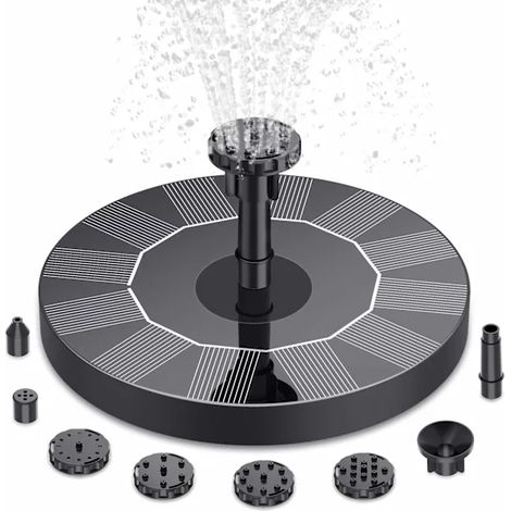 Pompe solaire pour fontaine, fontaine solaire à 6 buses, pompe à eau flottante à panneau solaire pour bain d'oiseaux, jardin, bassin, piscine et aquarium