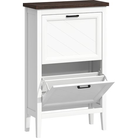 Scarpiera Country 60x26,5x96,7 cm con 2 Cassetti Ribalta in MDF Bianco (1/5)