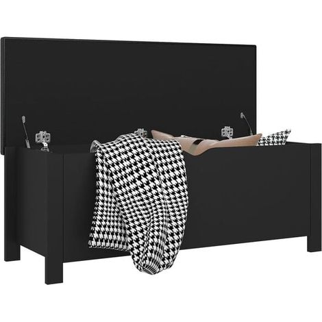 Coffre de Rangement avec Coussin d'Assise, 105x40x45 cm, en Panneau de Particules, Noir (1/5)