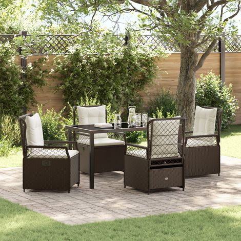 Garden Dining Set 5 pcs Brown Poly Rattan vidaXL