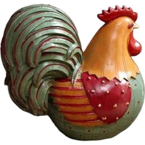 Hühnerstatue, Hahnenstatue aus Kunstharz, niedliche Tierfigur, rustikale Statue im Ölgemälde-Stil, blaues Geschenk (1/5)