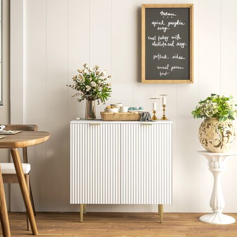 Buffet Cuisine Rangement 2 Portes, Étagère Réglable, Pieds Métalliques, 80x40x80 cm, Blanc (1/5)