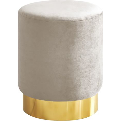Pouf Cilindro Poggiapiedi Camera Design Pouff Cameretta Con Base Dorata Salotto In Velluto Sgabello Beige (1/5)