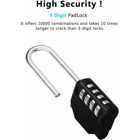 HONORNIC - Cadenas code anse longue exterieur pour portail, abri de jardin, 4 chiffres grande Cadena a combinaison long pour casier vestiaire