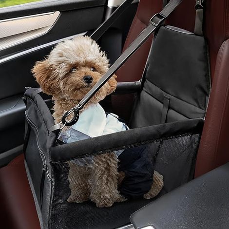 Panier Chien Voiture Pliable, Siège Auto Chien, Noir Fixation par Crochets Réglables, Respirant et Lavable (1/5)