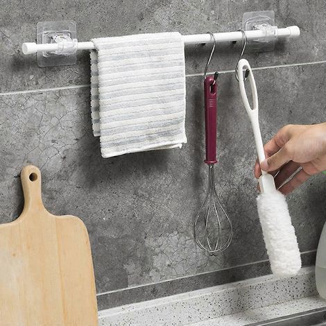 Lot de 2 supports de fixation transparents pour tringle à rideaux de douche/salle de bain. (1/4)