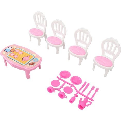 Table de Salle à Manger et Chaises pour Maison de Poupée 1:16, Plastique Sécurisé, Simulation Haute Fidélité, Miniature pour Déco DIY, Modèle 1 (1/5)