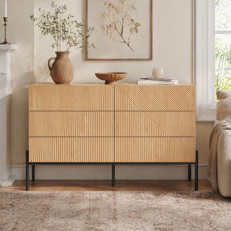 Aparador de 6 cajones de MDF con estructura geométrica, 115,5 x 38 x 75 cm, natural DESVIAE (1/5)