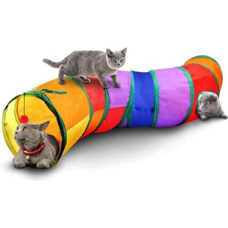 Interactive Indoor Cat Tunnel - Pet Toy - Play Tunnel for Cats, Kittens, Rabbits, Puppies - Foldable (S Style Rainbow)
