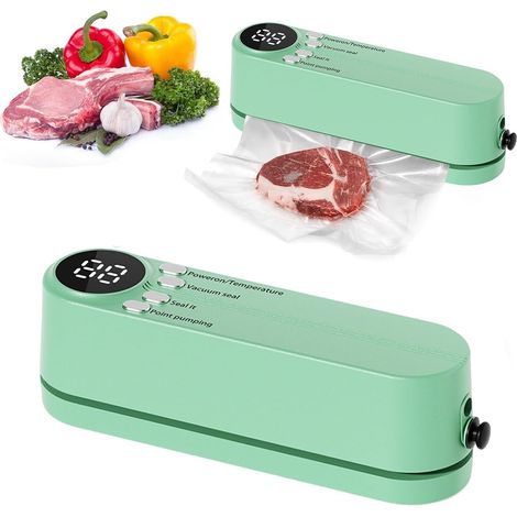 Machine sous vide sans fil 3 en 1 pour aliments - Mini machine portable pour la conservation des aliments secs/humides avec pompe et sacs (verte) (1/5)