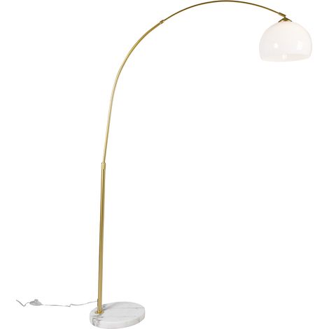 QAZQA Lampada da terra arc-basic - Moderno - Acciaio,Plastico,Marmo - Bianco/Ottone - Tondo/Oblungo E27 Max. 1 x 7 Watt
