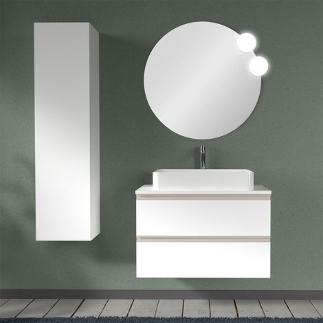 Mobile bagno sospeso 80 cm linea Master bianco opaco con top e specchio (1/5)