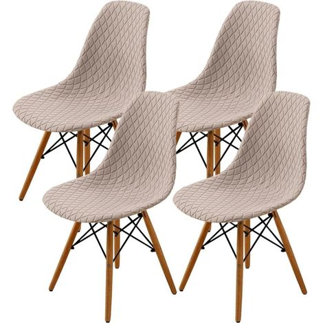 Set di 4 coprisedie scandinave, elasticizzati, con motivo jacquard a rombi - color kaki