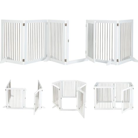 Lot de barrière de sécurité pour chien pliable 366 x 80 cm avec porte verrouillable moderne en acier inoxydable blanc