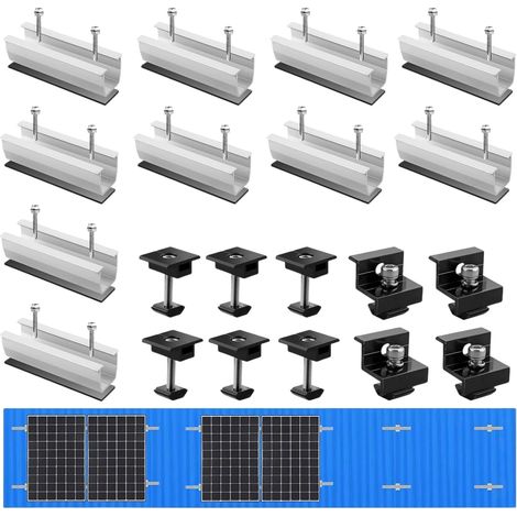 Kit de support de panneau solaire, rail de fixation PV, support de toit plat photovoltaïque pour modules de 30 à 35 mm d'épaisseur, support PV pour toit plat, tôle trapézoïdale, toit en tuiles (10 (1/5)