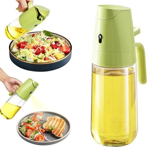 unidad, Dispensador de aceite de oliva 2 en 1, Dispensador de vidrio, Sin drenaje de aceite, Verde, 80119230 mm, 500 ml, ensaladas (1/5)