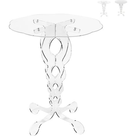 Tavolino alto rotondo 50cm da salotto in plexiglass trasparente Arabesco Medium - Trasparente