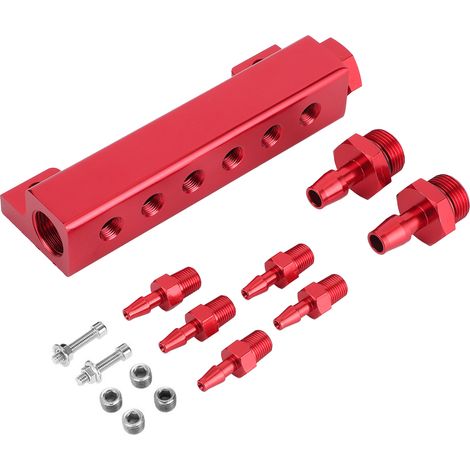 Kit de collecteur d'admission universel à 6 ports avec bloc de dépression, soupape de dérivation des gaz d'échappement, turbocompresseur (rouge) (1/5)