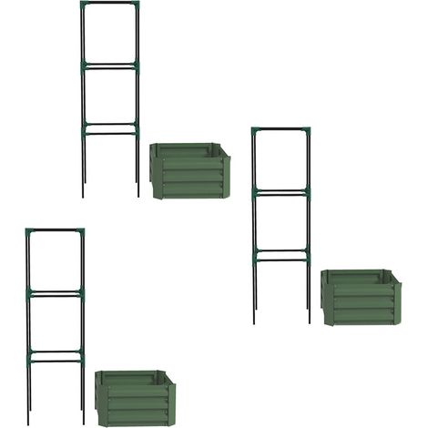3er-Set hochbeet mit Rankhilfe, Blumenkasten & Gemüsebeet, Pflanzkasten aus verzinktem Stahl, ideal für Garten & Balkon, grün