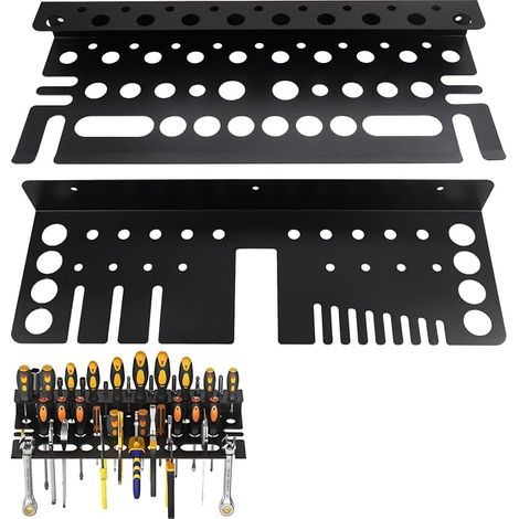 2 x Carbon Steel Wall Mounted Tool Racks, 40 cm, Black (1/5)