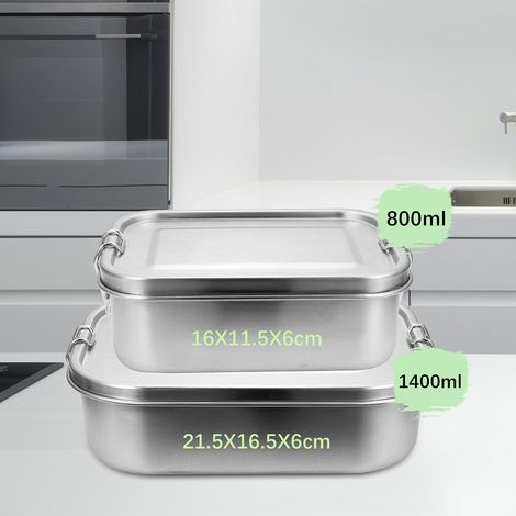 Wolketon 800ml+1400ml Brotdose Metall Brotdose Thermobehälter Lunchbox BPA frei Edelstahl (1/4)