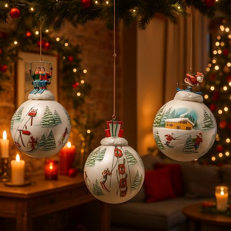 Pendaglio in vetro palla di natale per decorazioni natalizie Ø 10 cm -Cabina (1/5)