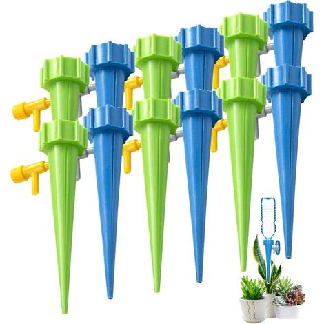 Lot de 12 pics d'arrosage automatique avec interrupteur de soupape de contrle à libération lente,système d'irrigation goutte à goutte à goutte pour le volume d'eau réglable pour l'extérieur (6 verts e